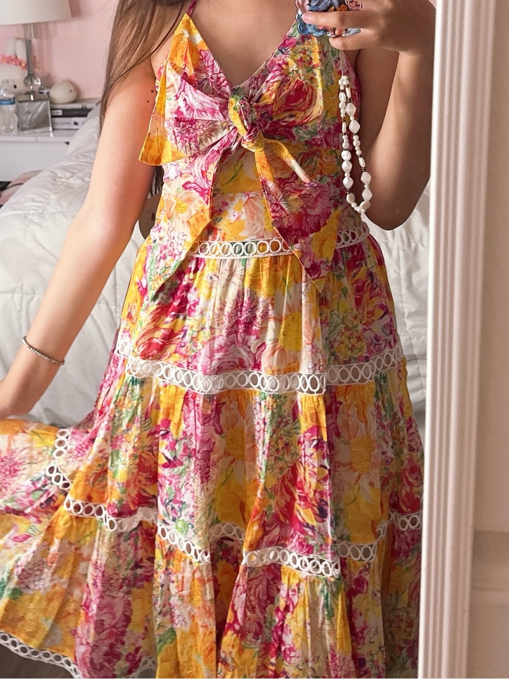 Size small-NWT Azura pink yellow multicolor summer layered dress